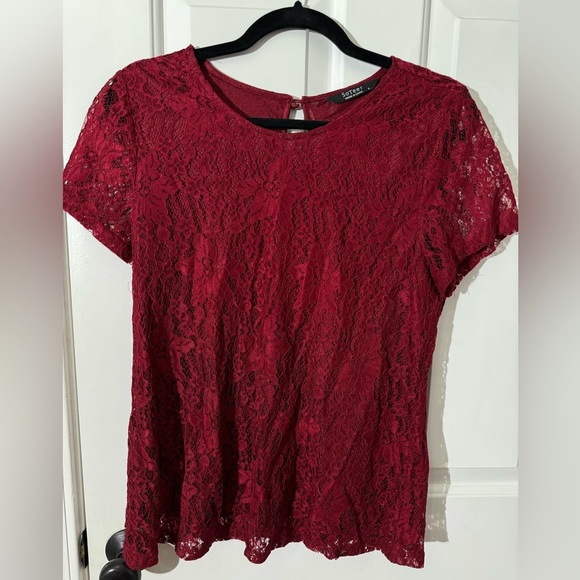 Burgundy lace double layer blouse - Picture 1 of 3